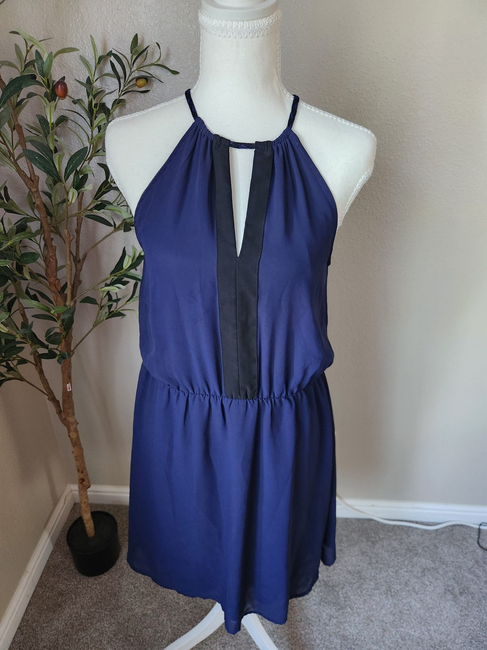 H&M Navy Halter Mini Dress with Black Center Trim
